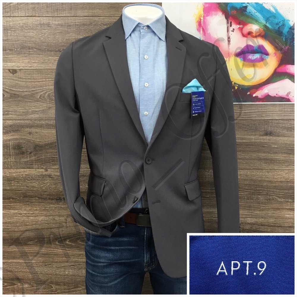 New APT 9 Mens Blazer Sport Coat Two Button Casual Jacket‎ Size 42L Slim Suits